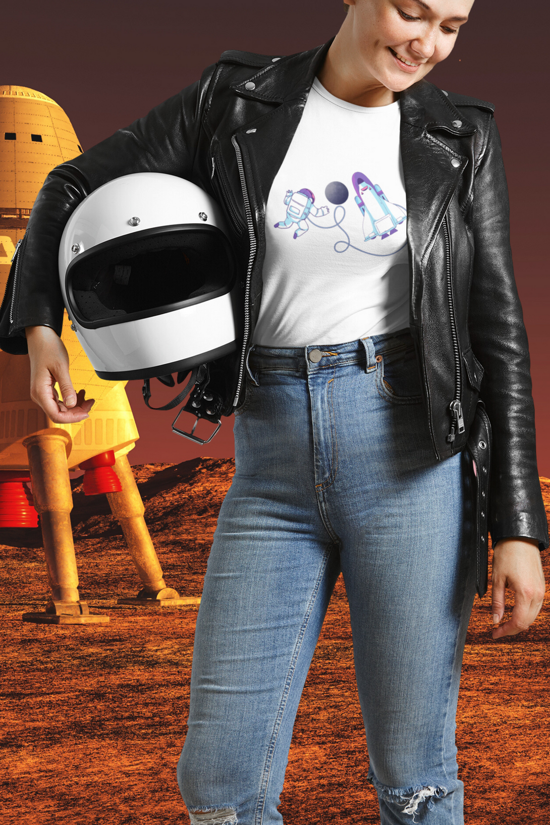 Cosmic Spacewalk Printed T-Shirt For Women - WowWaves - 7