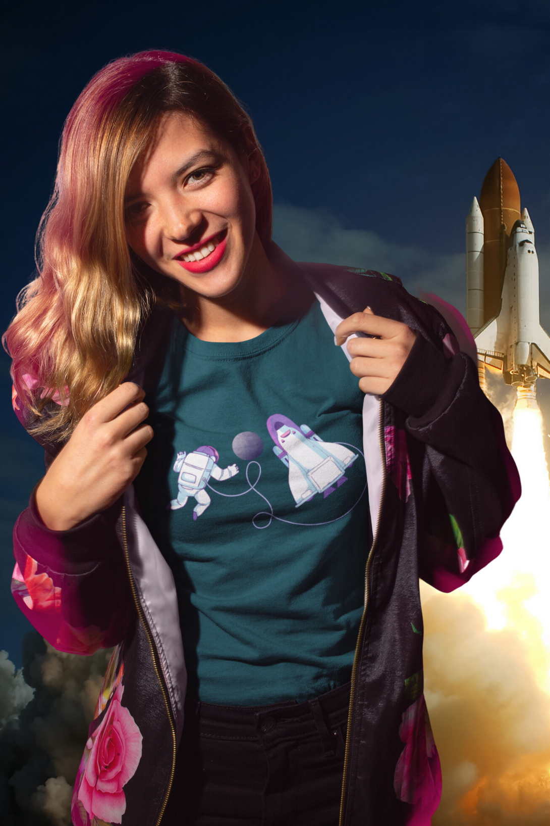 Cosmic Spacewalk Printed T-Shirt For Women - WowWaves