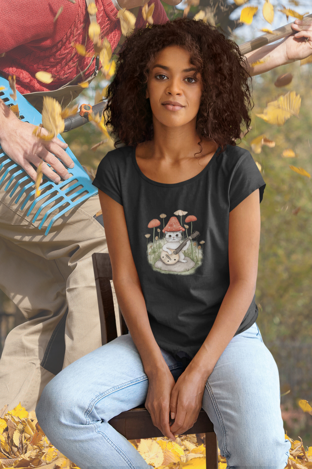 Cottagecore Cat Printed Scoop Neck T-Shirt For Women - WowWaves - 3