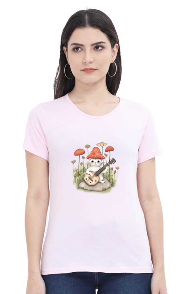 Cottagecore Cat Printed Scoop Neck T-Shirt For Women - WowWaves - 7