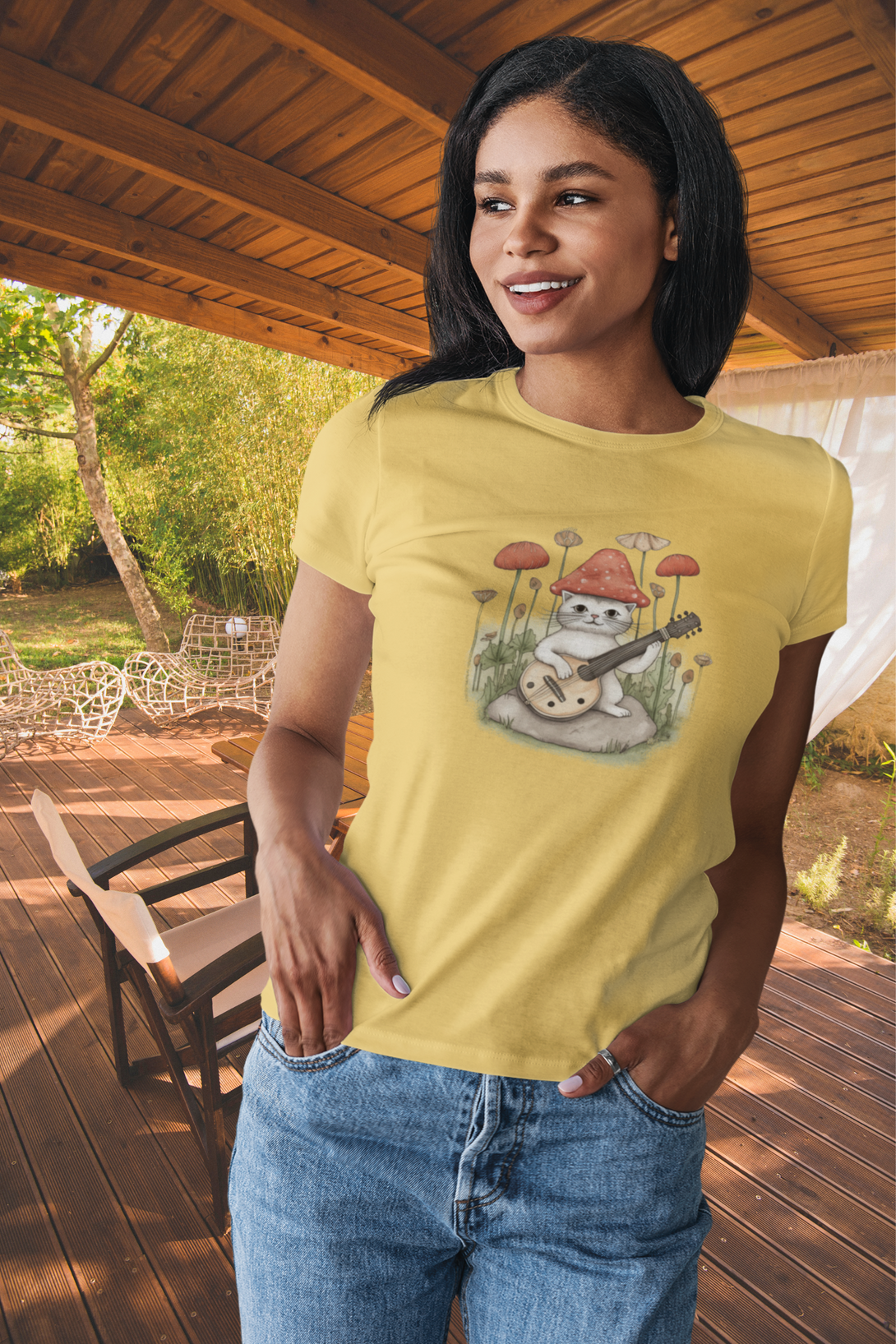 Cottagecore Cat Printed T-Shirt For Women - WowWaves - 2