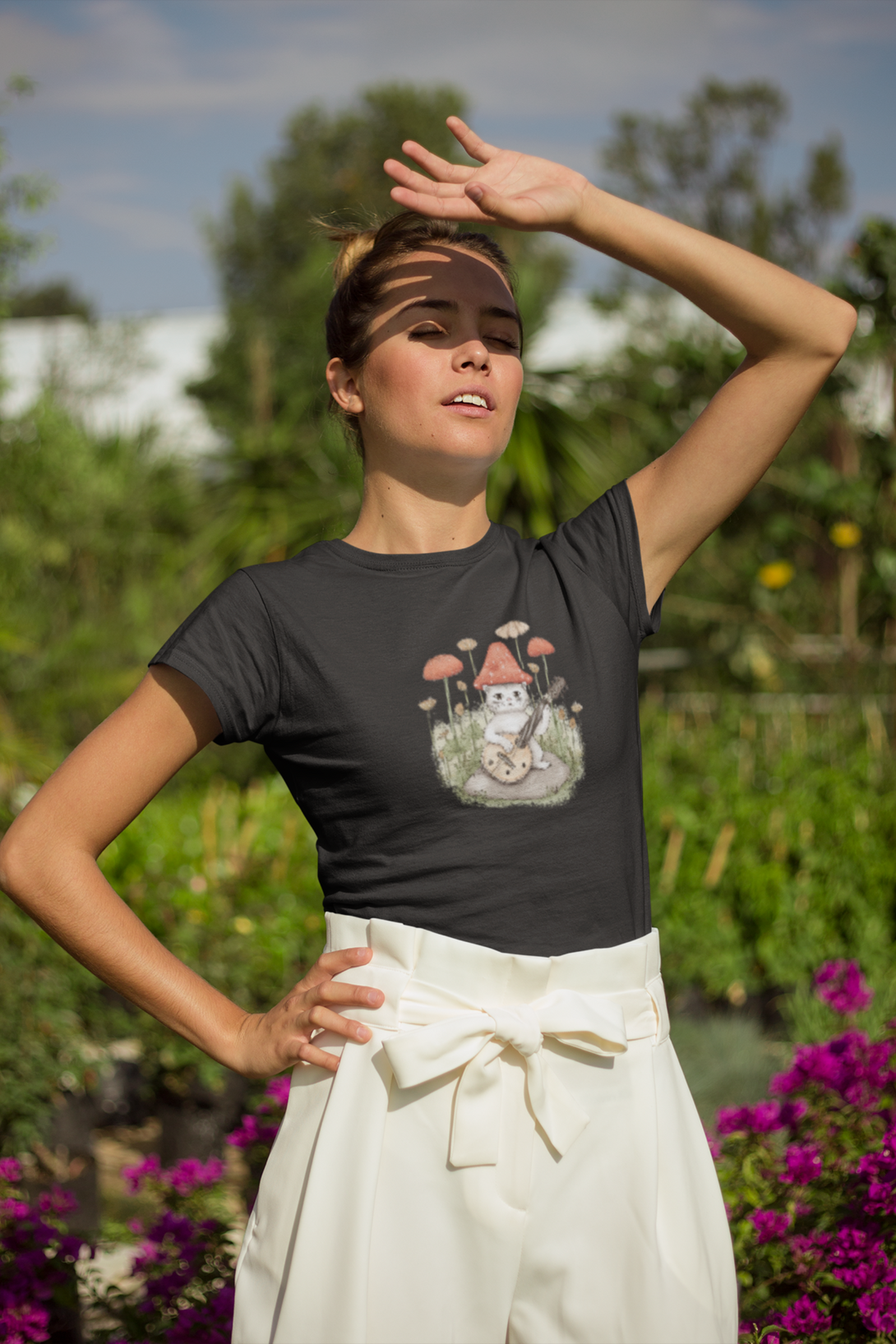 Cottagecore Cat Printed T-Shirt For Women - WowWaves - 6