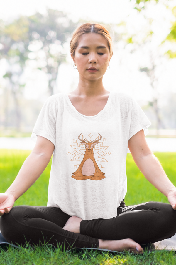 Mandala Art Yoga Deer Printed Scoop Neck T-Shirt For Women - WowWaves