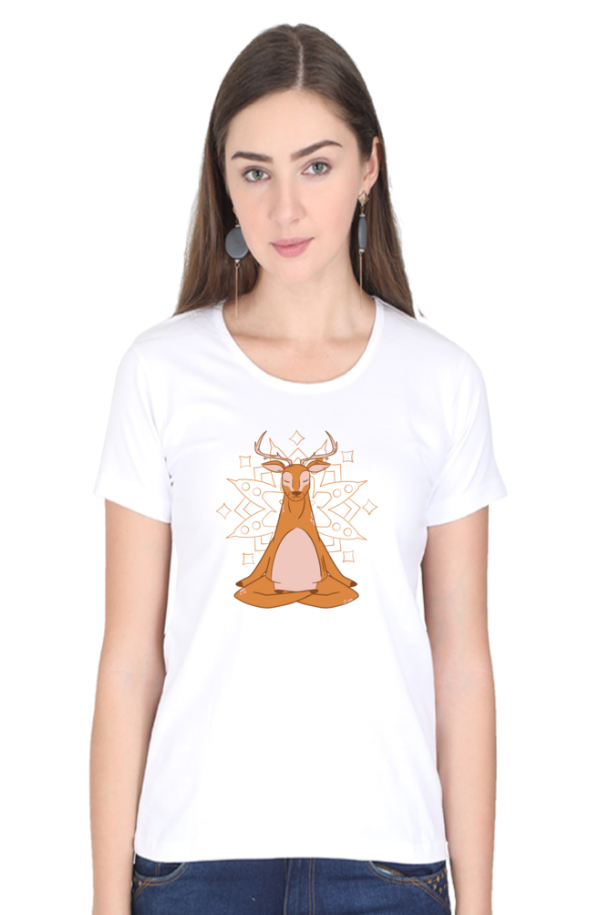Mandala Art Yoga Deer Printed Scoop Neck T-Shirt For Women - WowWaves - 14