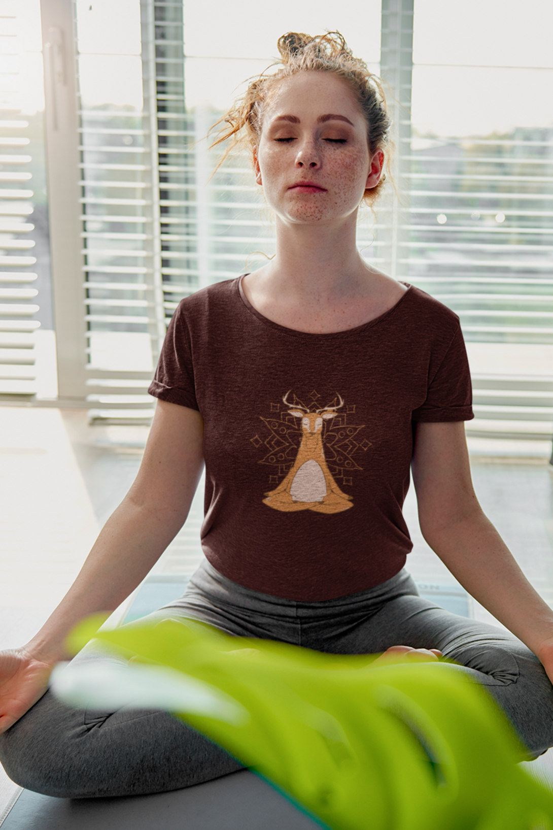 Mandala Art Yoga Deer Printed Scoop Neck T-Shirt For Women - WowWaves - 3