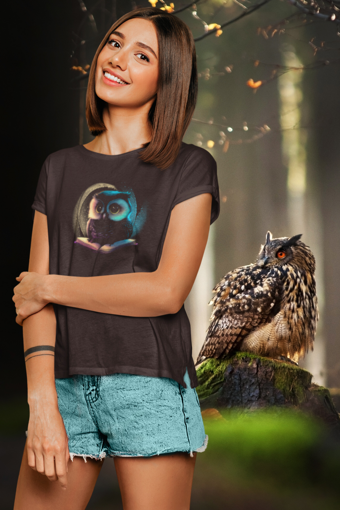 Cute Owl Printed T-Shirt For Women - WowWaves - 6
