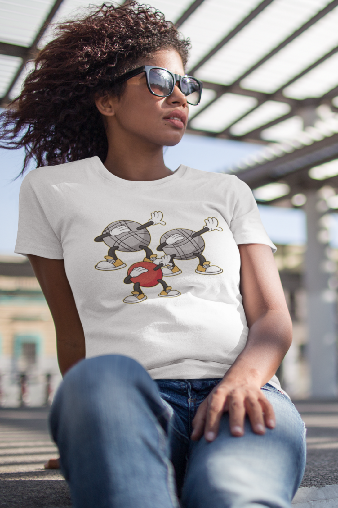 Dabbing Boules Printed T-Shirt For Women - WowWaves - 2