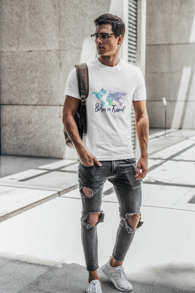 Born To Travel White Printed T-Shirt For Men - WowWaves - 6