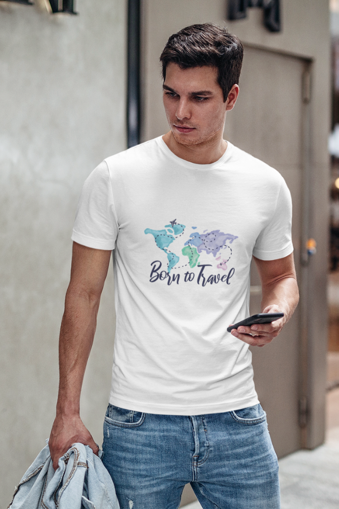 Born To Travel White Printed T-Shirt For Men - WowWaves - 5