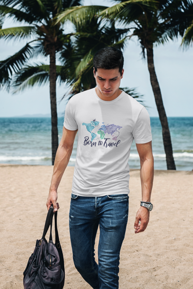 Born To Travel White Printed T-Shirt For Men - WowWaves - 4