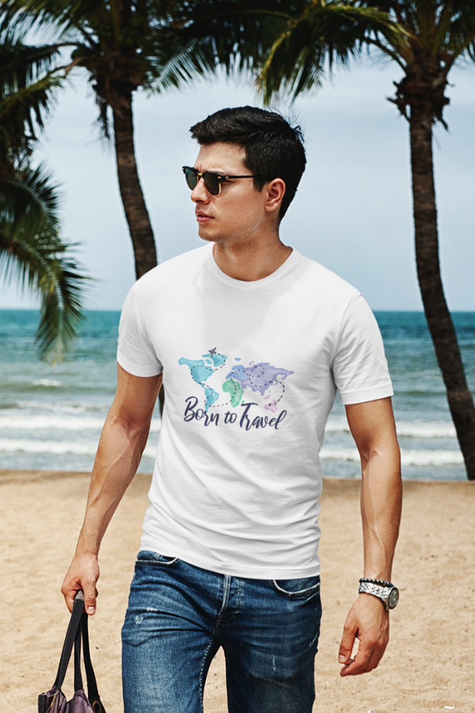 Born To Travel White Printed T-Shirt For Men - WowWaves