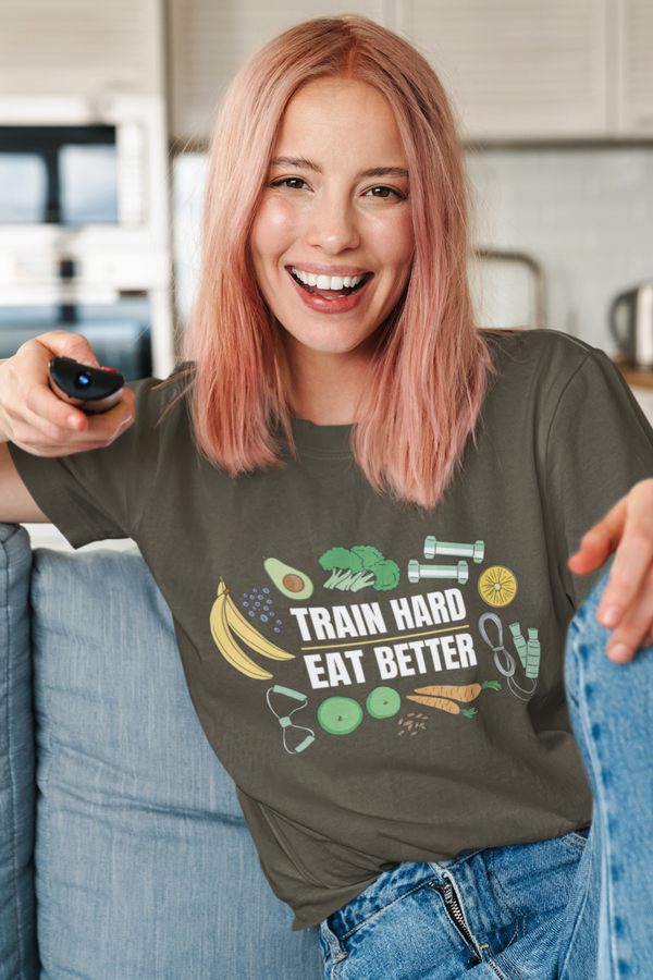 Train Hard, Eat Better Printed Oversized T-Shirt For Women - WowWaves