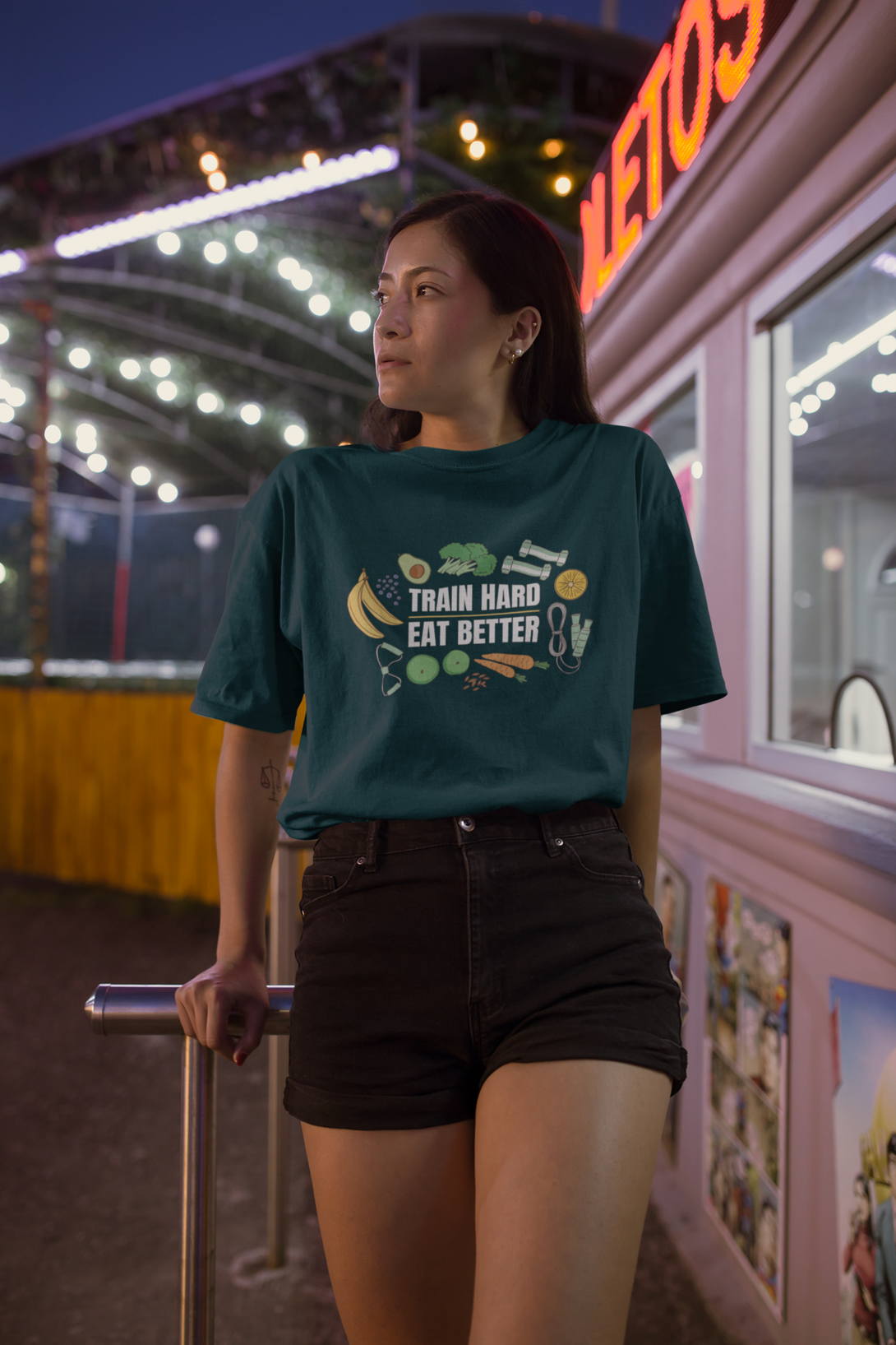 Train Hard, Eat Better Printed Oversized T-Shirt For Women - WowWaves - 3