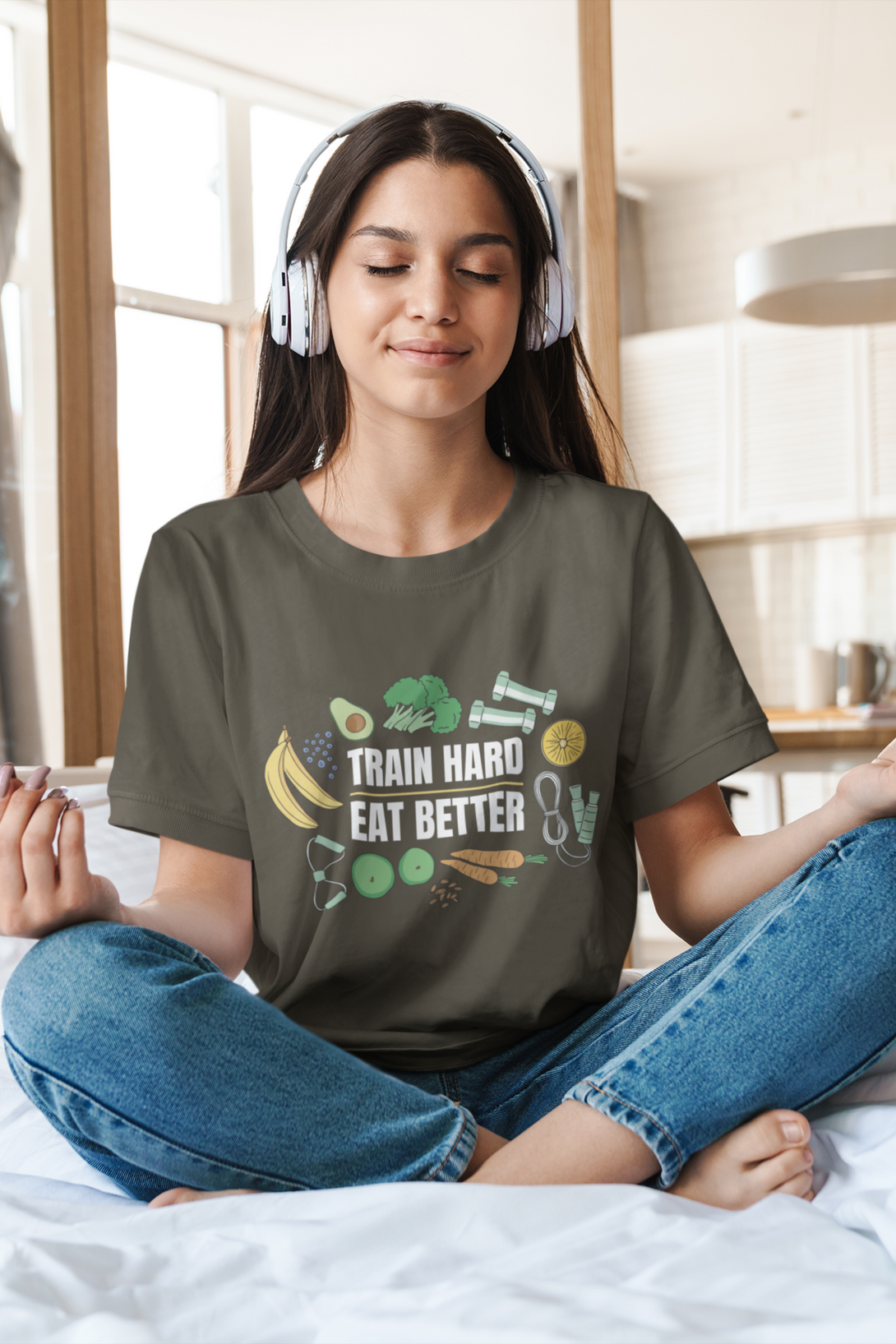 Train Hard, Eat Better Printed Oversized T-Shirt For Women - WowWaves - 2