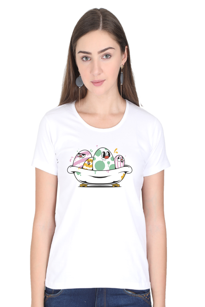 Eggcellent Bathtub Printed Scoop Neck T-Shirt For Women - WowWaves - 9