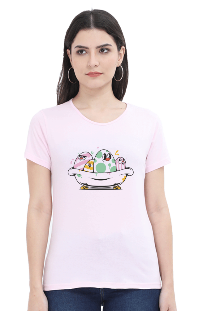 Eggcellent Bathtub Printed Scoop Neck T-Shirt For Women - WowWaves - 7