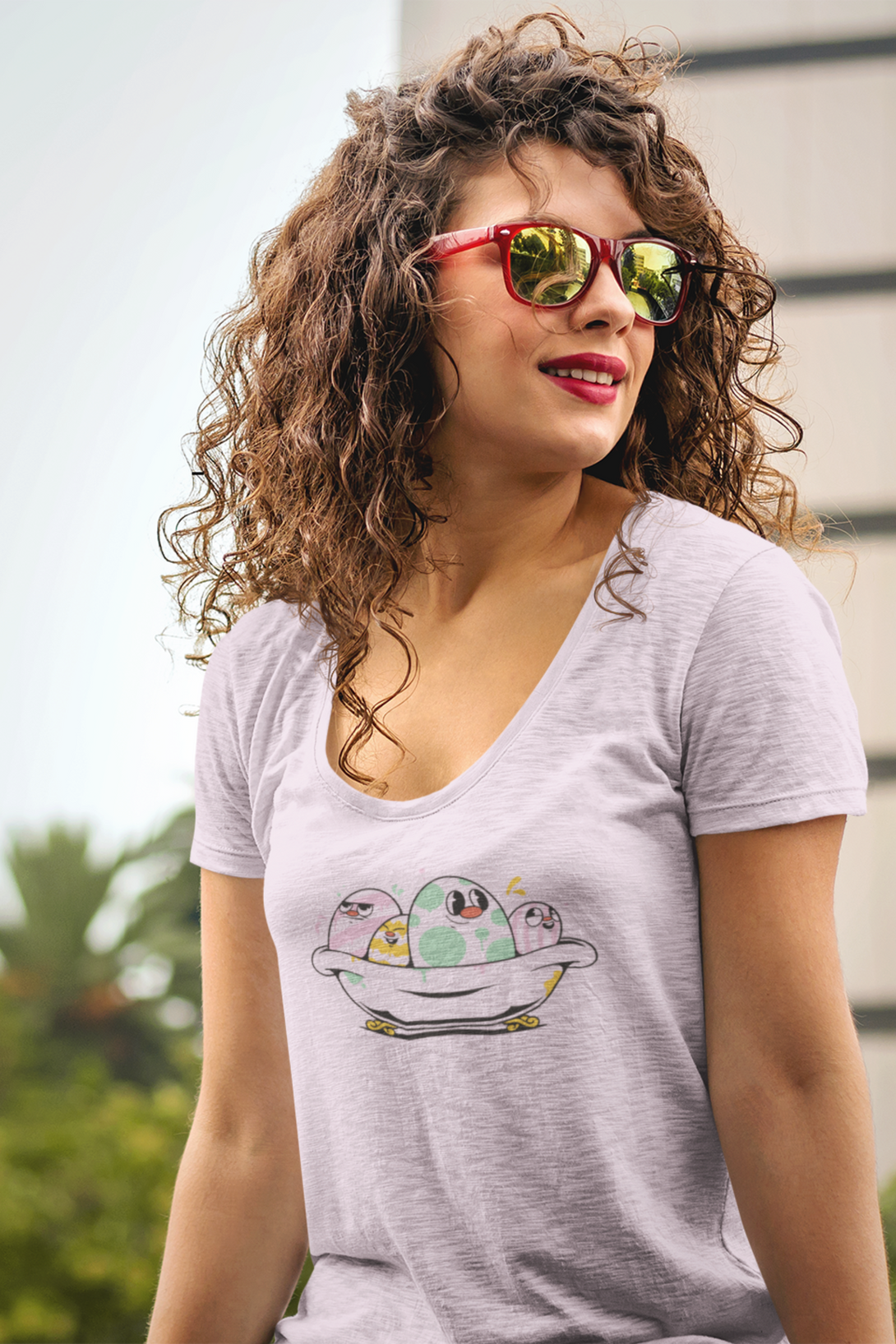 Eggcellent Bathtub Printed Scoop Neck T-Shirt For Women - WowWaves - 2