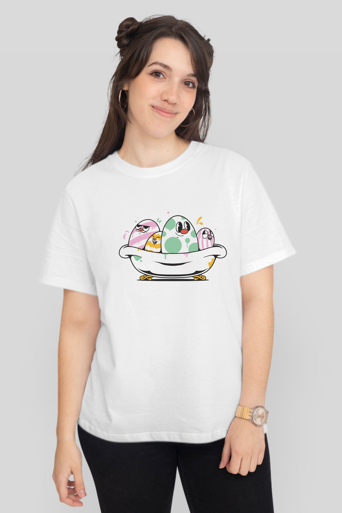 Eggcellent Bathtub Printed T-Shirt For Women - WowWaves - 5