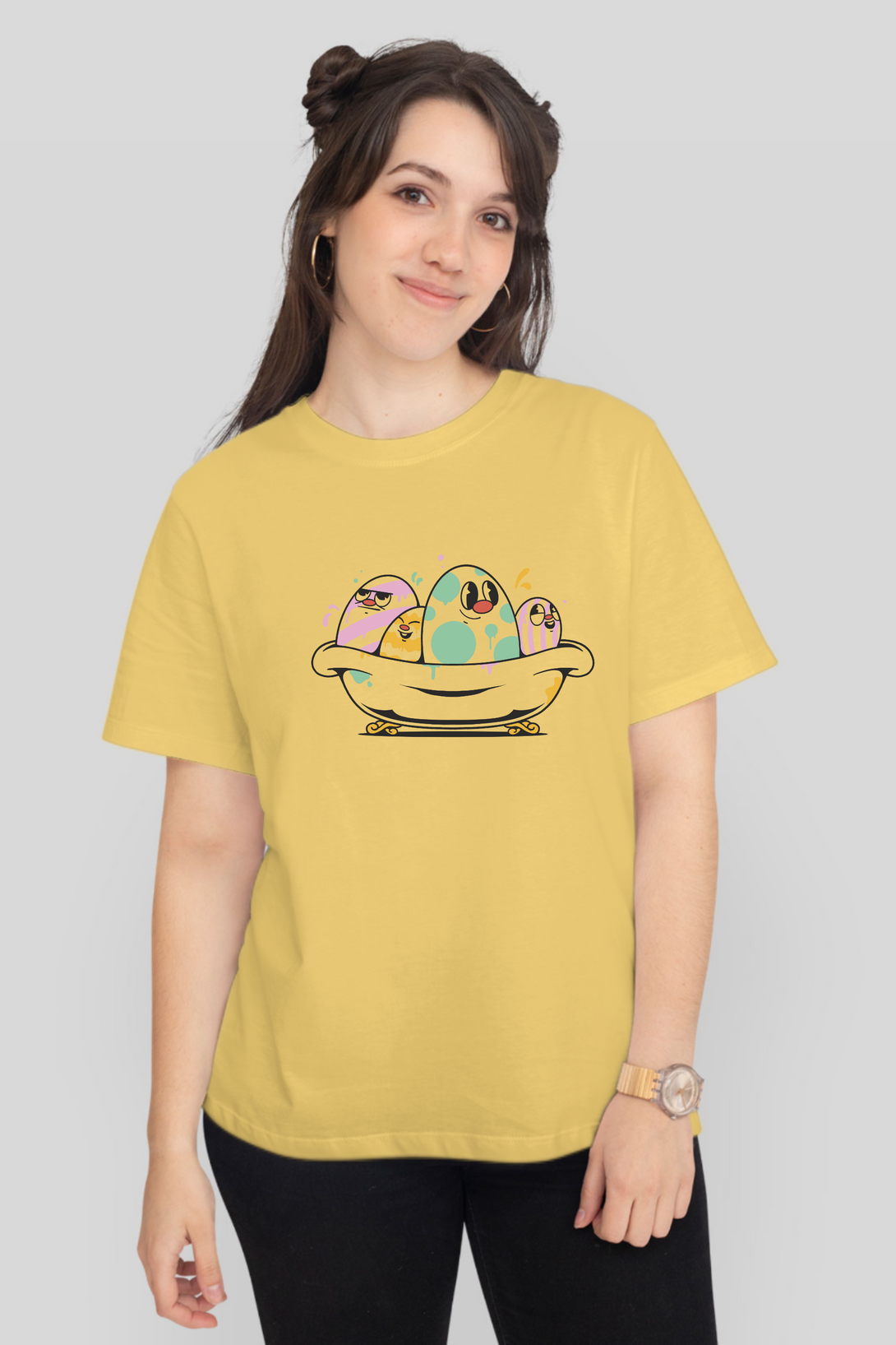 Eggcellent Bathtub Printed T-Shirt For Women - WowWaves - 6