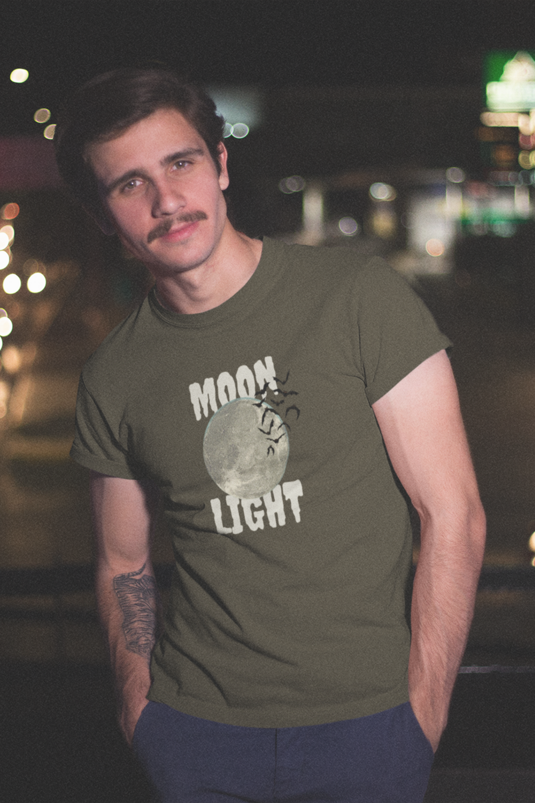 Moon Light With Bat Flying Printed T-Shirt For Men - WowWaves - 7