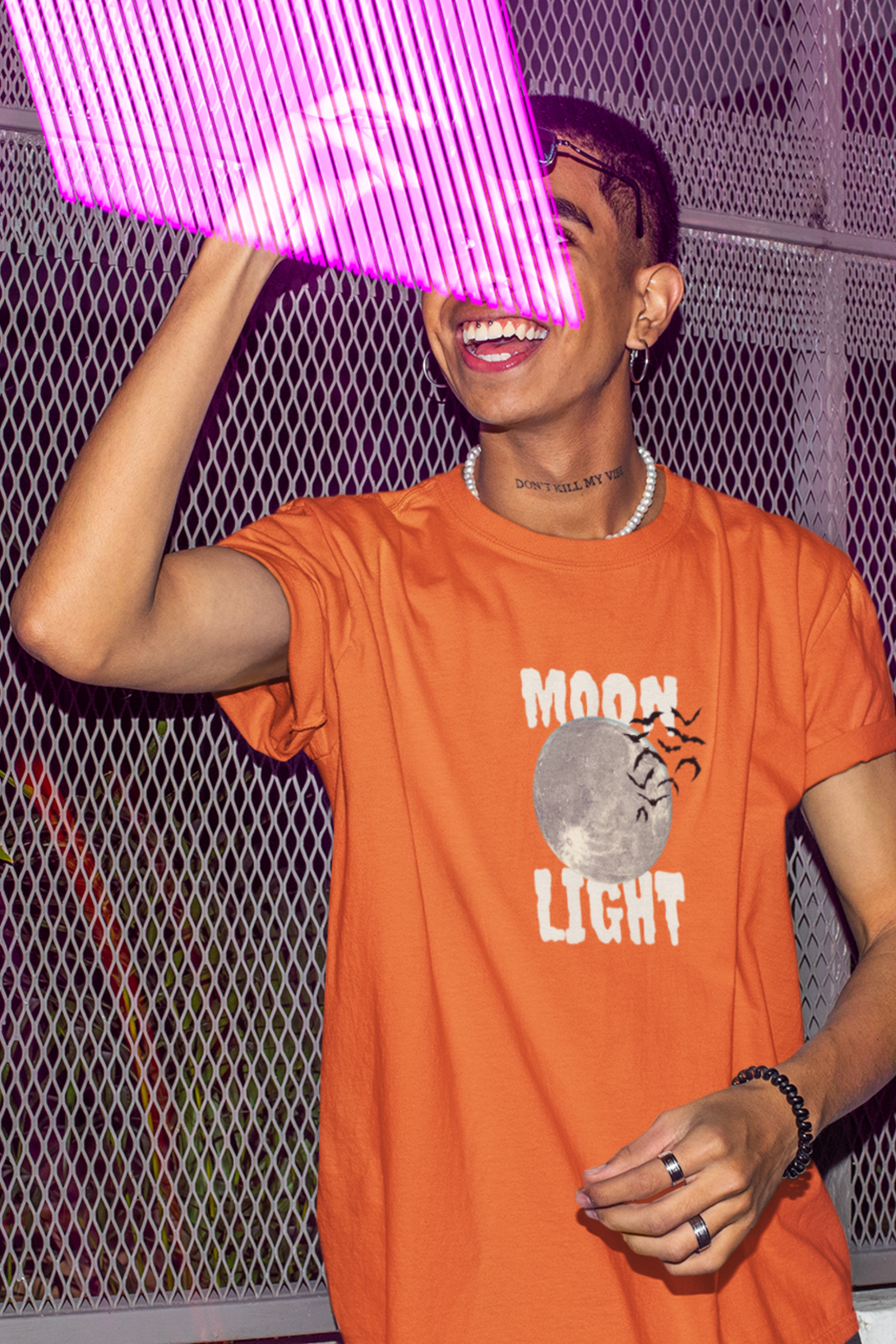 Moon Light With Bat Flying Printed T-Shirt For Men - WowWaves - 3