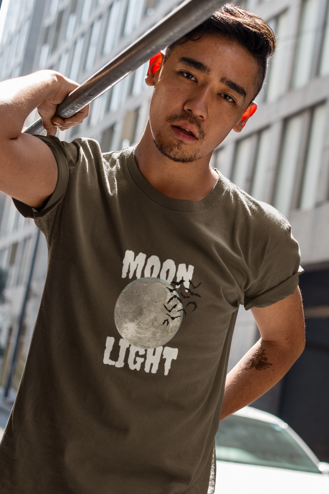 Moon Light With Bat Flying Printed T-Shirt For Men - WowWaves - 8