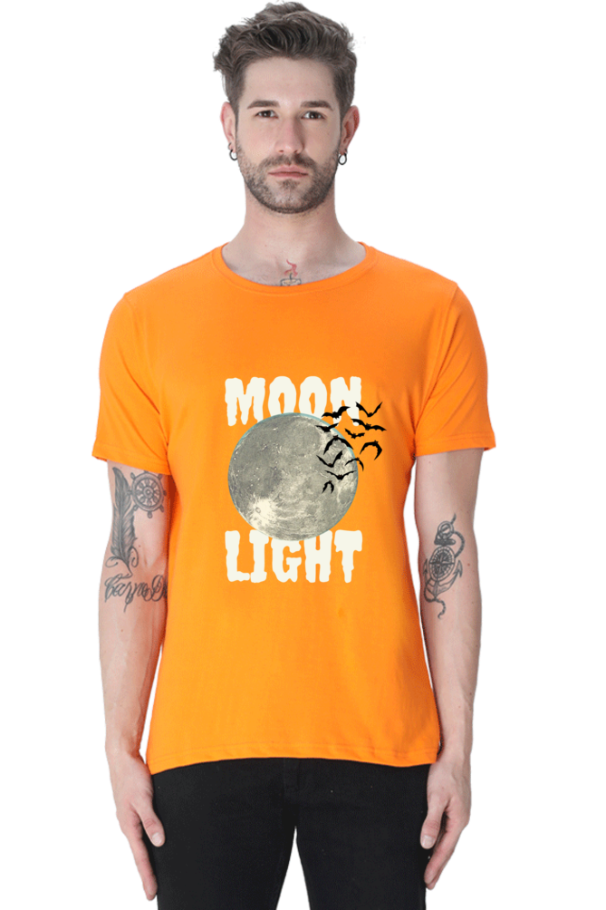 Moon Light With Bat Flying Printed T-Shirt For Men - WowWaves - 9