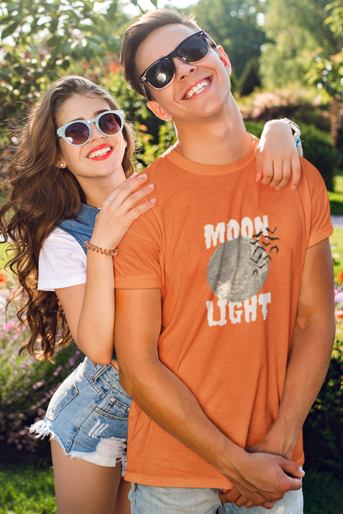 Moon Light With Bat Flying Printed T-Shirt For Men - WowWaves