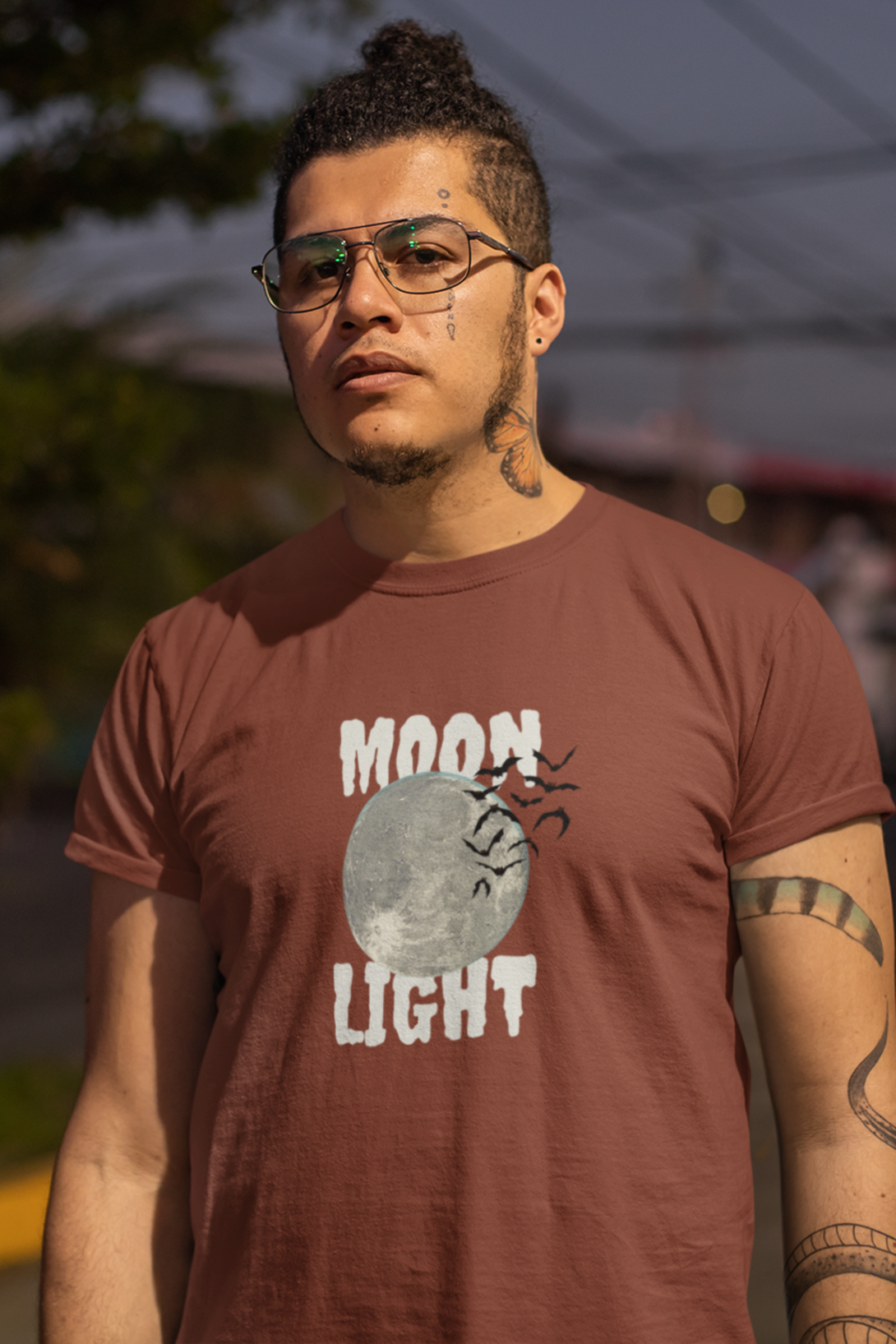 Moon Light With Bat Flying Printed T-Shirt For Men - WowWaves - 5