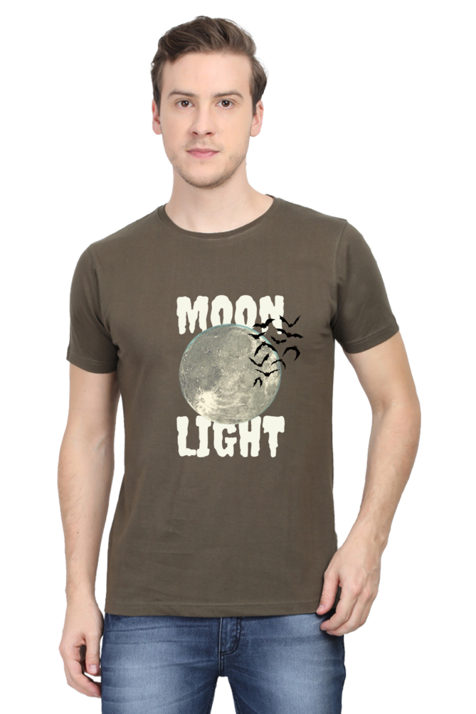 Moon Light With Bat Flying Printed T-Shirt For Men - WowWaves - 10