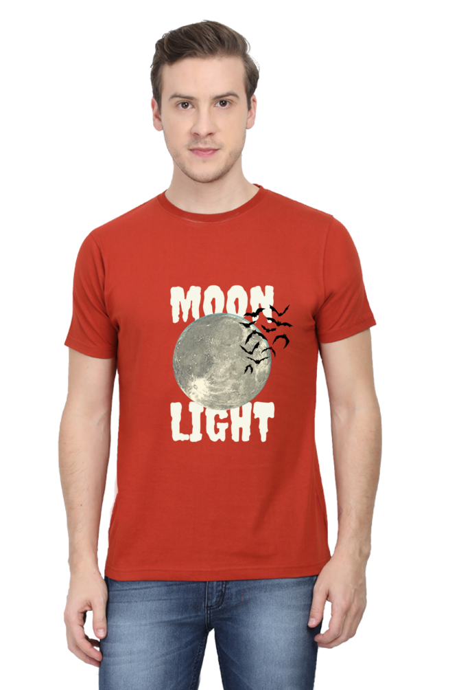 Moon Light With Bat Flying Printed T-Shirt For Men - WowWaves - 11