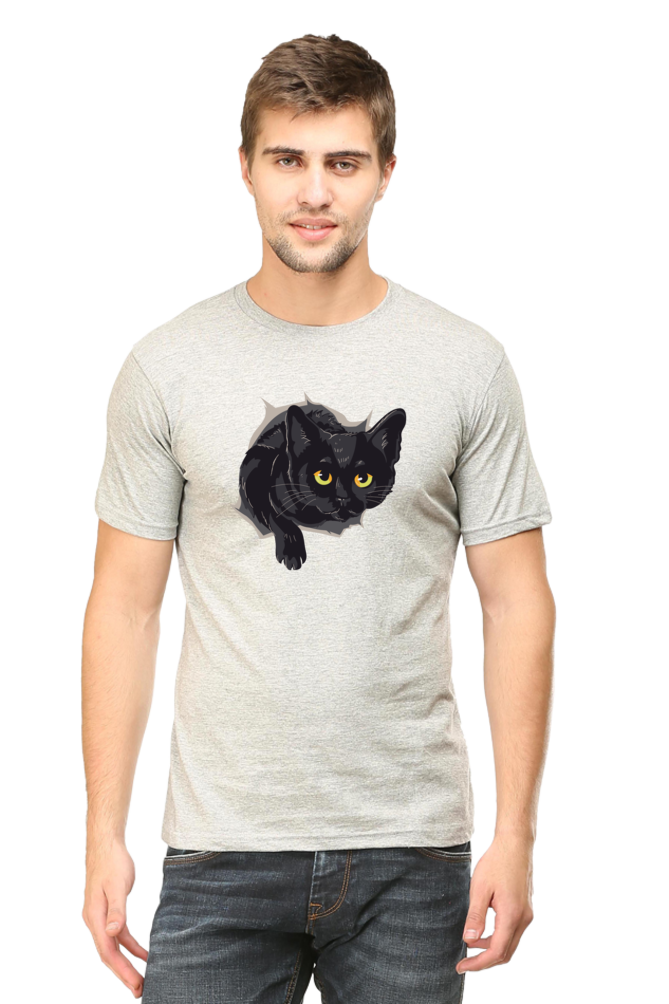 Emerging Black Cat Printed T-Shirt For Men - WowWaves - 5