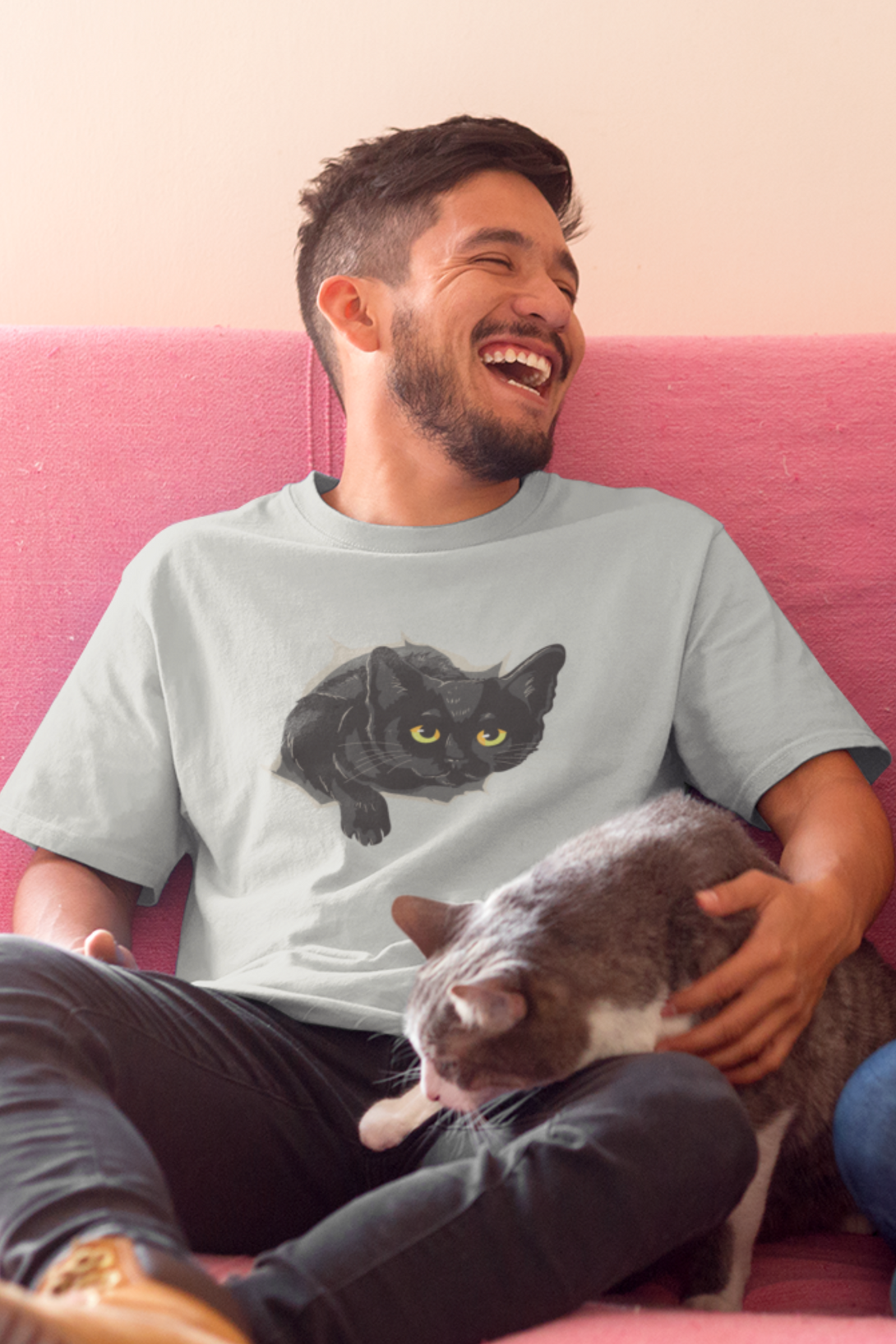 Emerging Black Cat Printed T-Shirt For Men - WowWaves - 3