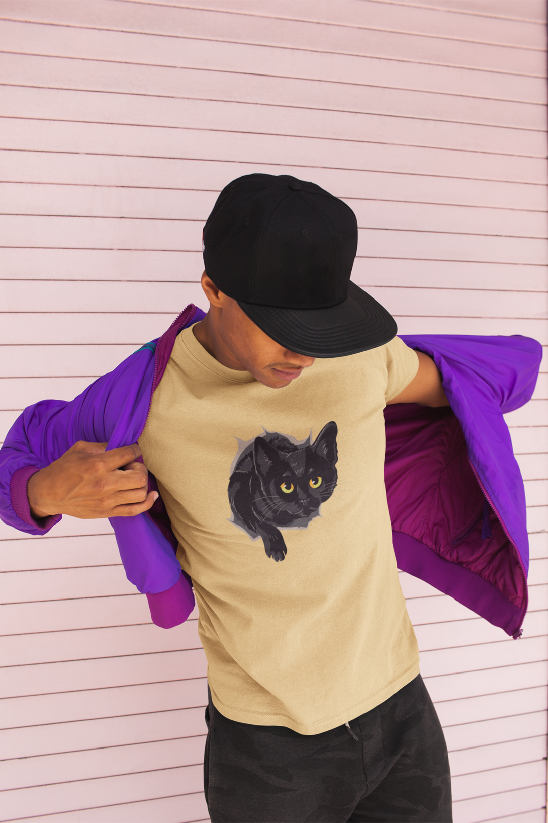 Emerging Black Cat Printed T-Shirt For Men - WowWaves - 4