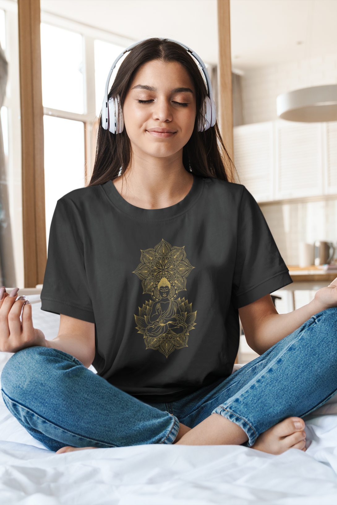 Enlightened Mandala Printed T-Shirt For Women - WowWaves - 3