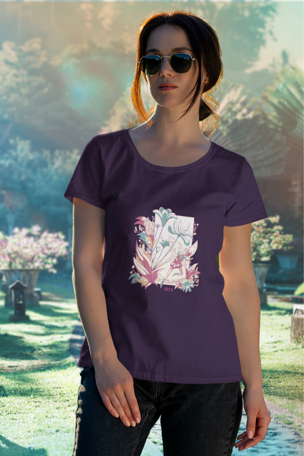 Fairy Blossom Printed Scoop Neck T-Shirt For Women - WowWaves