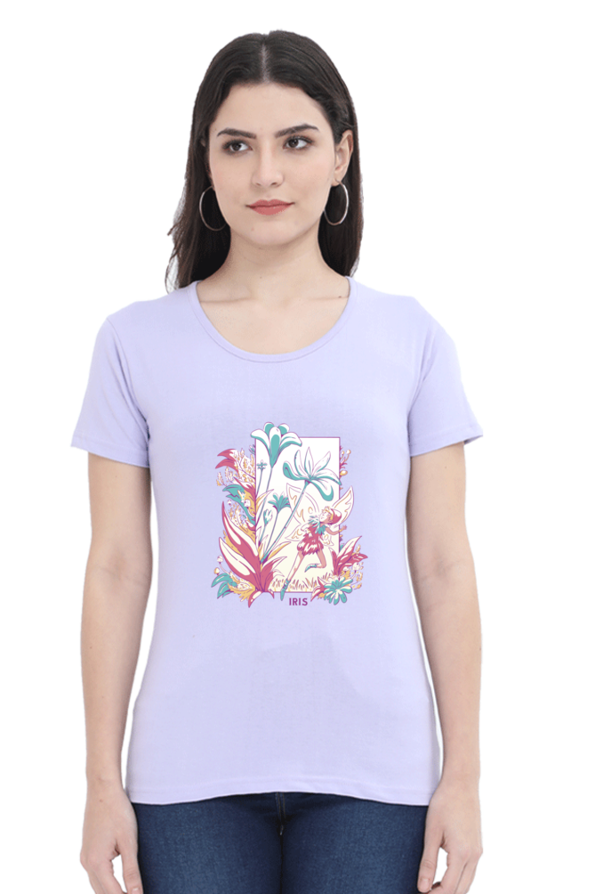 Fairy Blossom Printed Scoop Neck T-Shirt For Women - WowWaves - 8