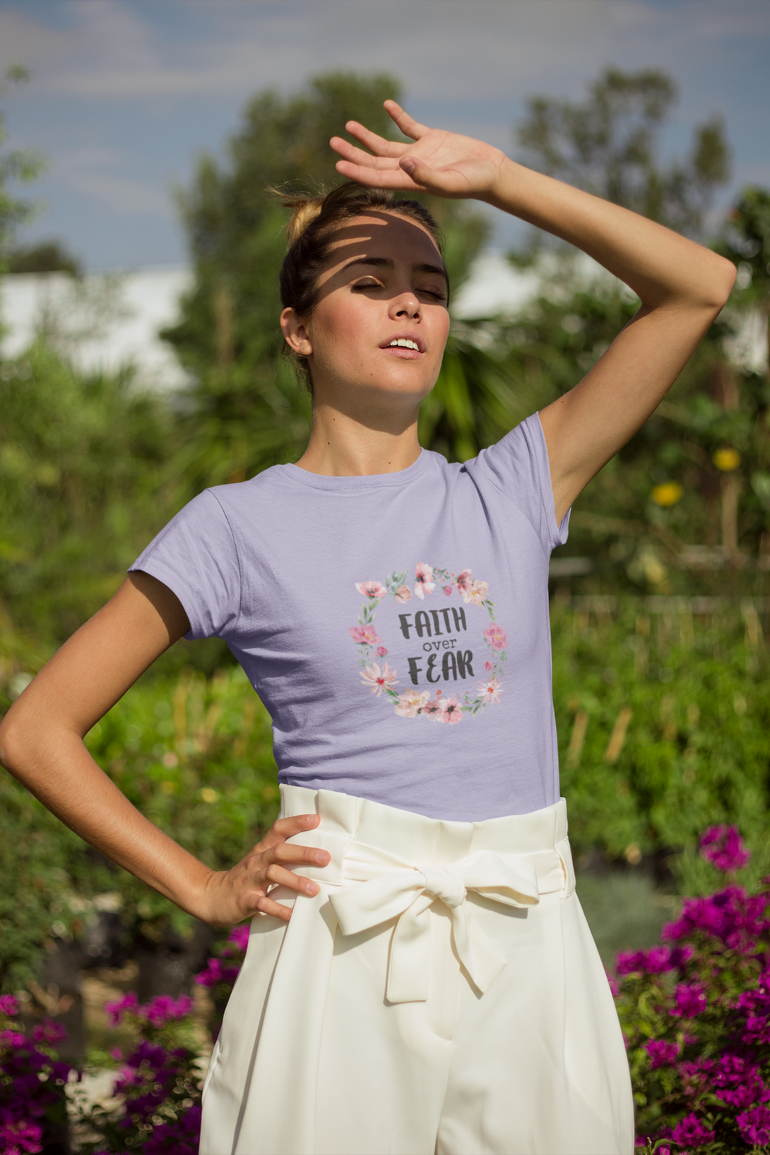 Faith Over Fear Printed T-Shirt For Women - WowWaves - 3