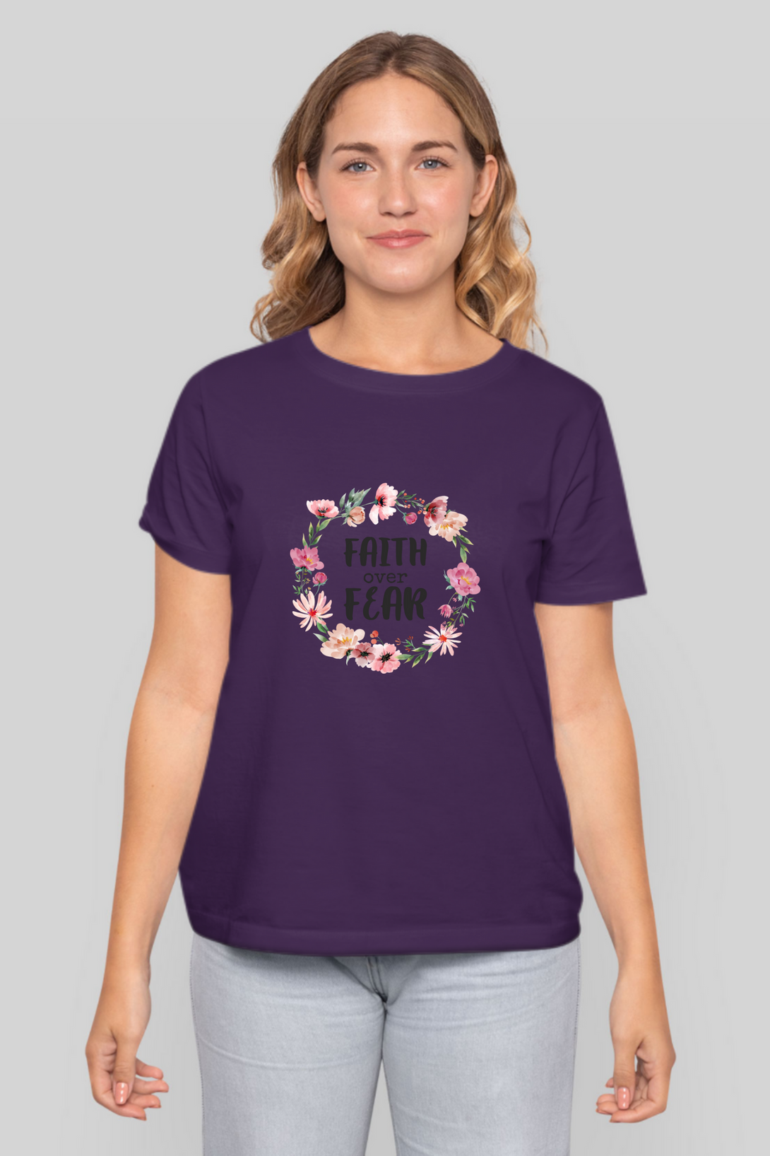 Faith Over Fear Printed T-Shirt For Women - WowWaves - 12