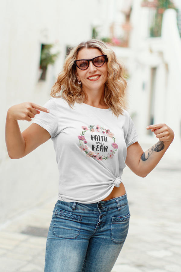 Faith Over Fear Printed T-Shirt For Women - WowWaves