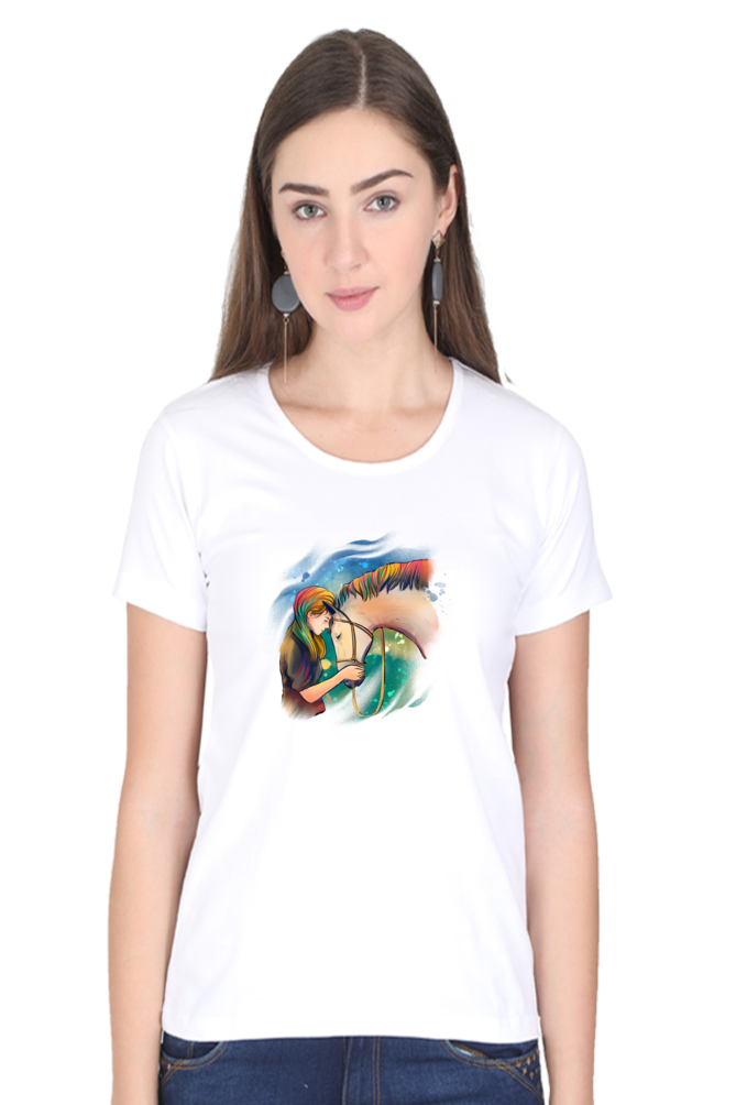 Colorful Horse Printed Scoop Neck T-Shirt For Women - WowWaves - 11