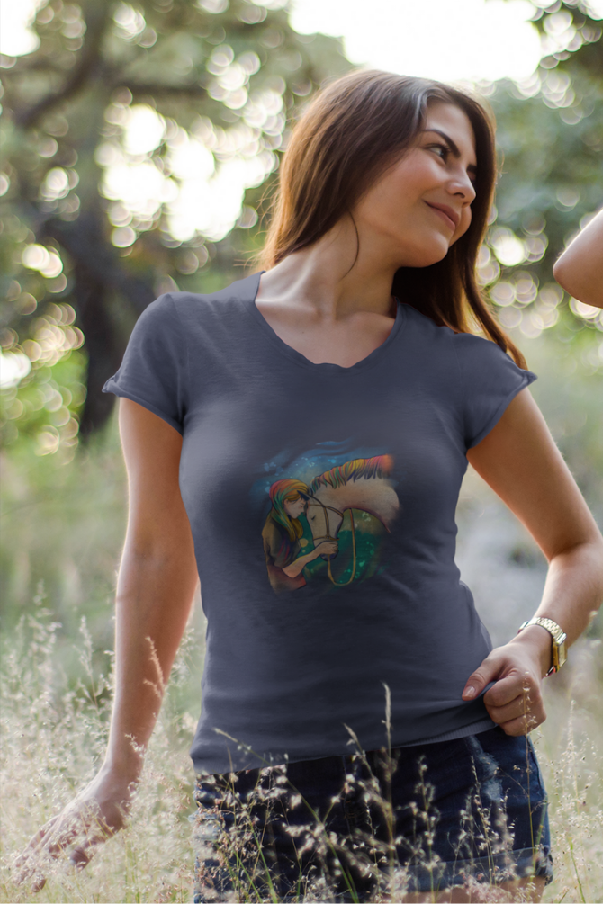 Colorful Horse Printed Scoop Neck T-Shirt For Women - WowWaves - 3