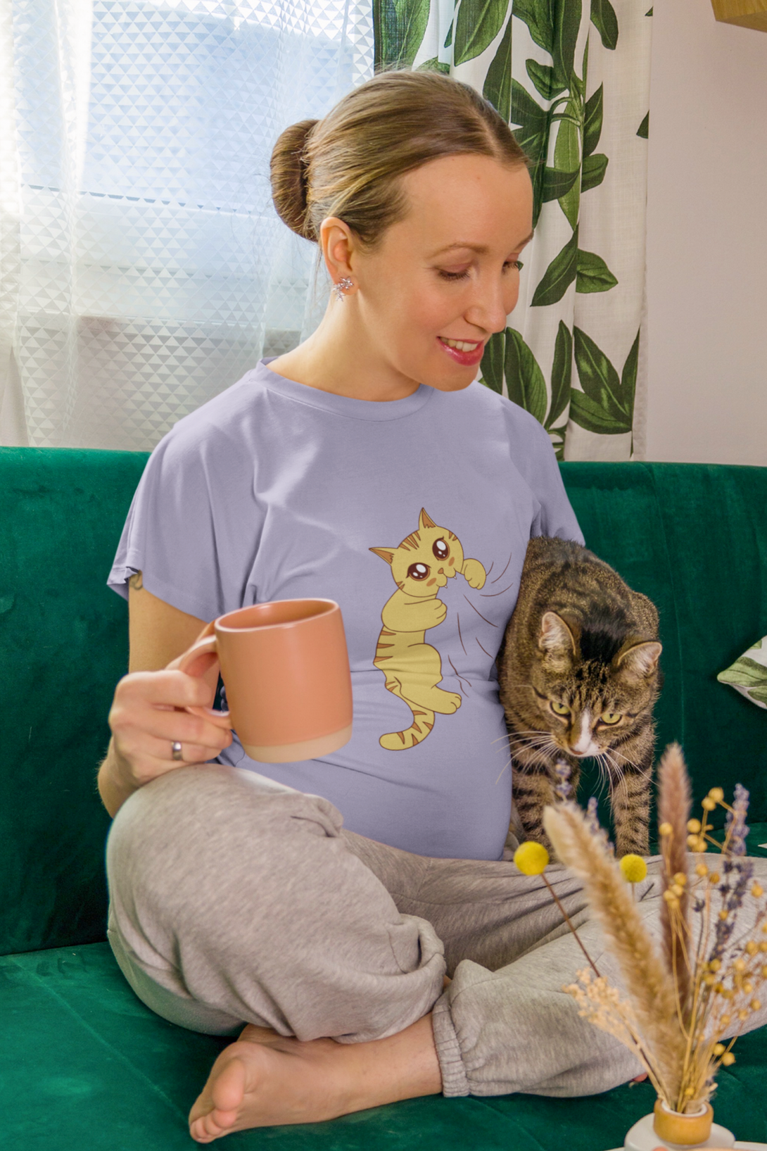 Cat Biting Printed T-Shirt For Women - WowWaves - 4