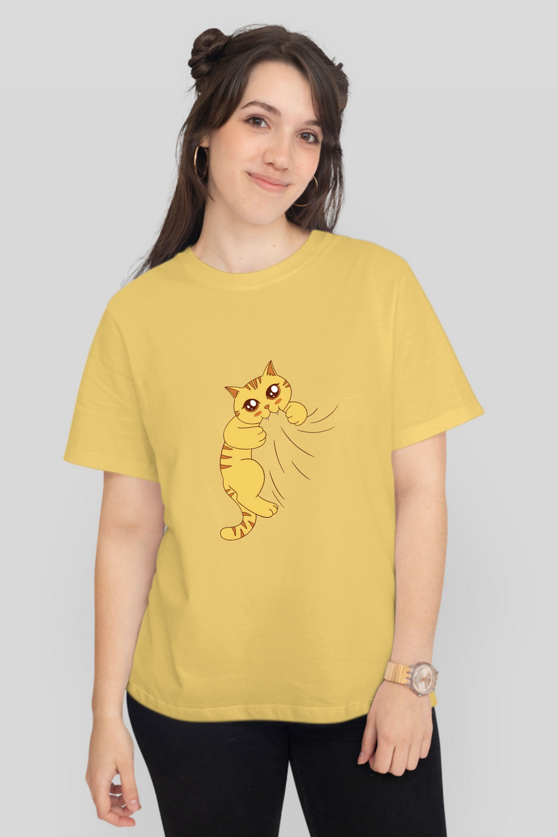 Cat Biting Printed T-Shirt For Women - WowWaves - 7