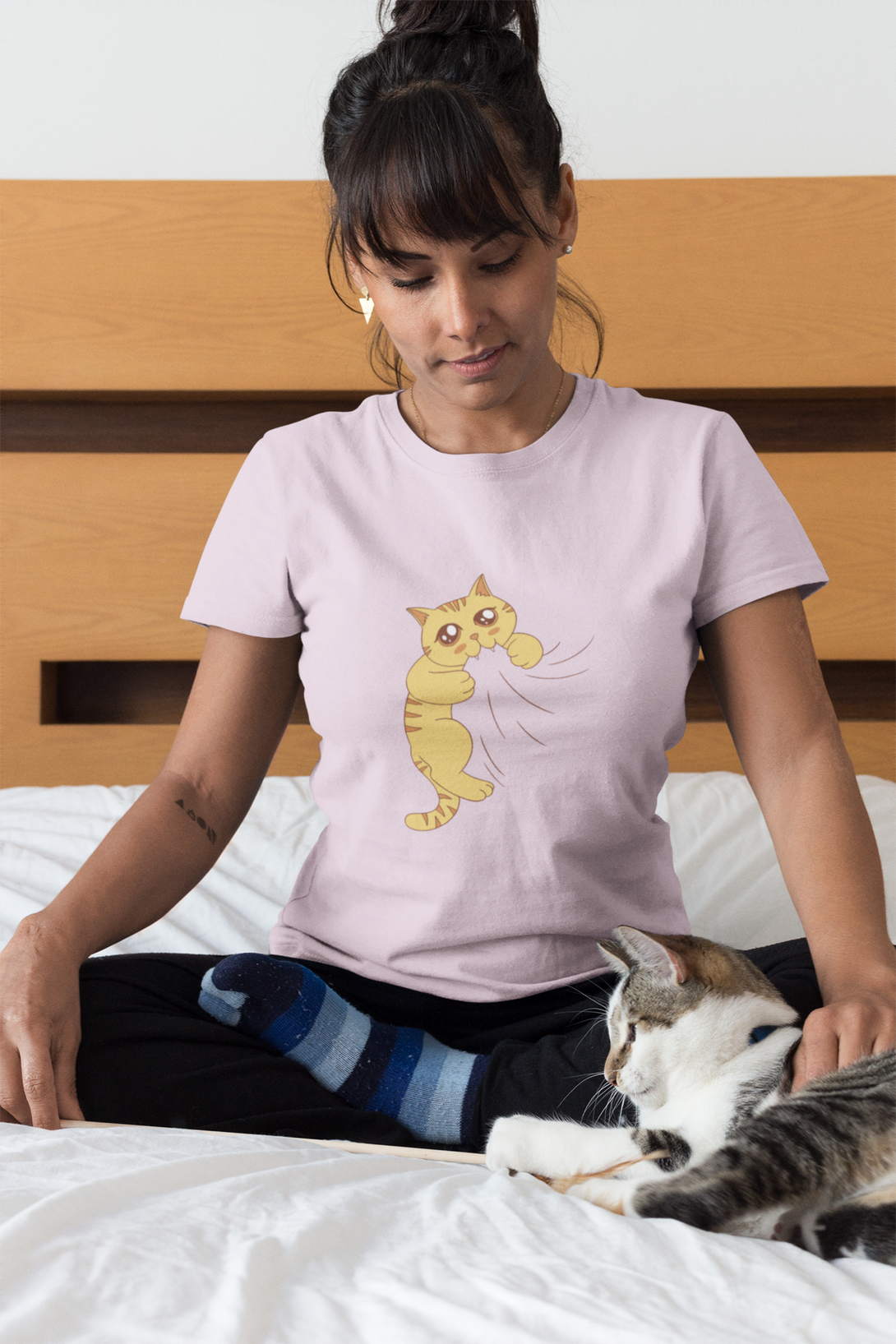Cat Biting Printed T-Shirt For Women - WowWaves - 12