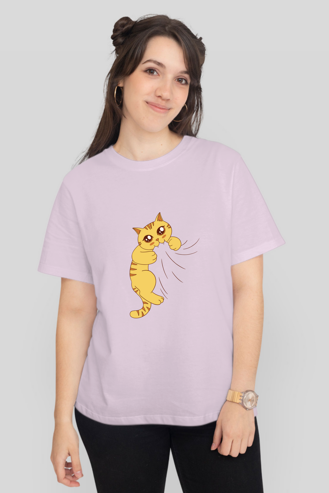 Cat Biting Printed T-Shirt For Women - WowWaves - 10