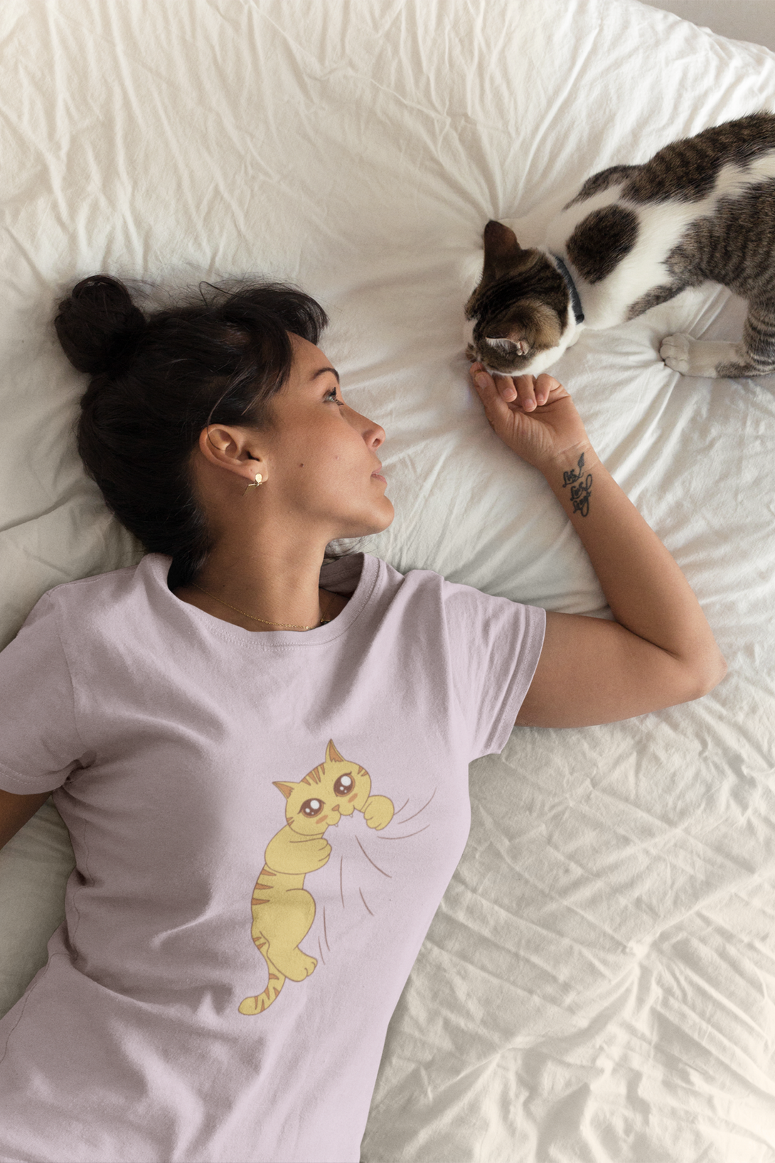 Cat Biting Printed T-Shirt For Women - WowWaves - 2