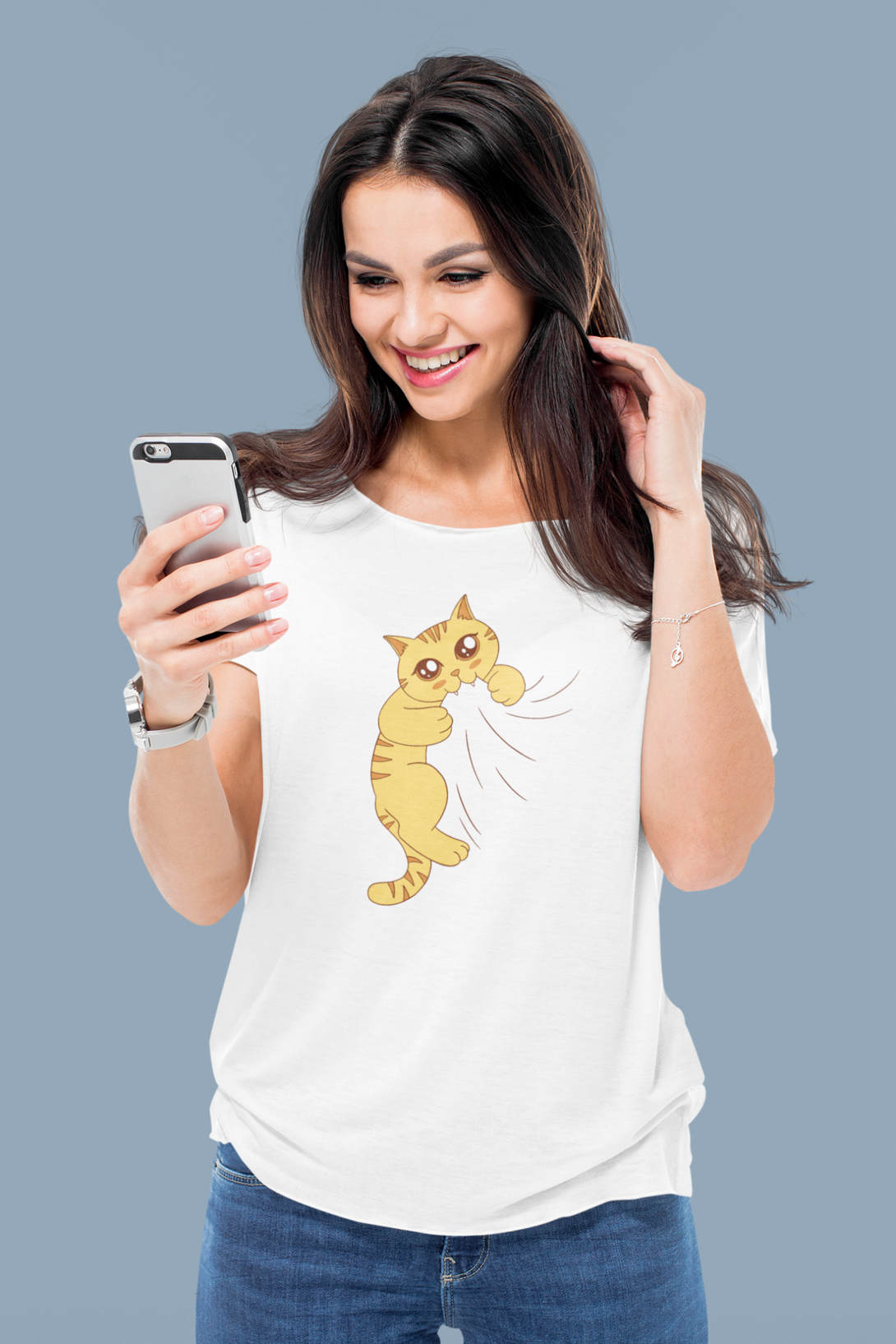 Cat Biting Printed Scoop Neck T-Shirt For Women - WowWaves - 4
