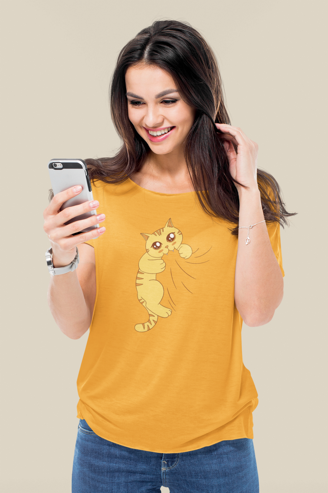 Cat Biting Printed Scoop Neck T-Shirt For Women - WowWaves - 5