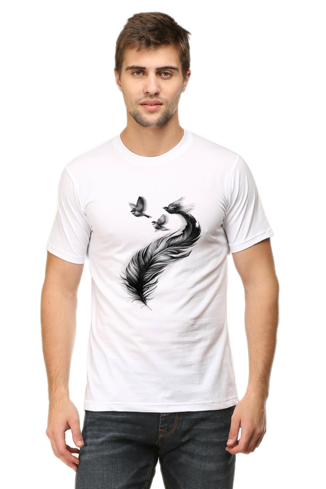 Feather With Birds Printed T-Shirt For Men - WowWaves - 7
